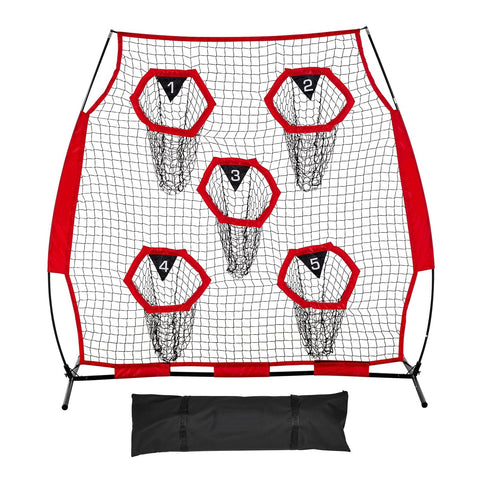 Darrahopens Pet Care > Farm Supplies > Farm Equipment VEVOR 1828.8x1828.8mm Football Trainer Throwing Net, Training Throwing Target Practice Net with 5 Target Pockets, Knotless Net Includes Straps and Portable Carry Case, Improve QB Throwing Accuracy,Red