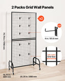 Darrahopens Pet Care > Farm Supplies > Pet ID Tags VEVOR 2 Packs Grid Wall Panels, 898 x 1798 mm Wire Grid Panels Display Rack, Movable Art Display Shelf with Wheels & 10 Hooks, Black Carbon Steel Gridwall for Craft Show, Decor, Storage, Notice Board