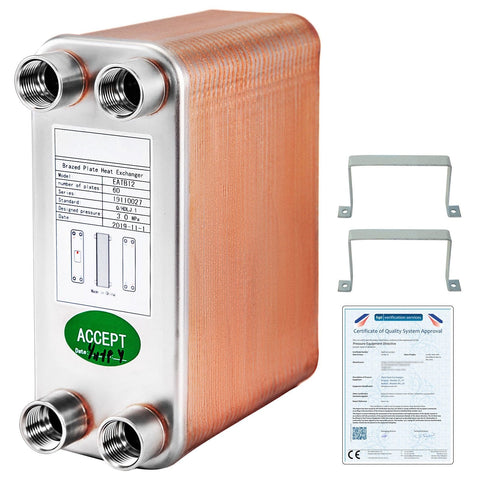 Darrahopens Pet Care > Pest Control > Animal Traps VEVOR Heat Exchanger 3"x7.5" 60 Plates Brazed Plate Heat Exchanger 316L 1/2" BSP FPT Heat Exchanger EATB12 Beer Wort Chiller for Hydronic Heating