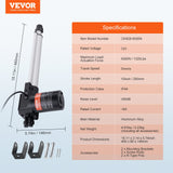 Darrahopens Pet Care > Pest Control > Animal Traps VEVOR Linear Actuator 12V, 10 Inch Heavy Duty 1320lbs/6000N Linear Actuator, 0.19"/s Linear Motion Actuator with Mounting Bracket & IP44 Protection for Electric Door Industrial Machinery Vessels Cargo