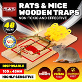 Darrahopens Pet Care > Pest Control SAS Pest Control 48PCE Mice Rodent Traps Wooden Powerful Spring 10cm x 4.5cm