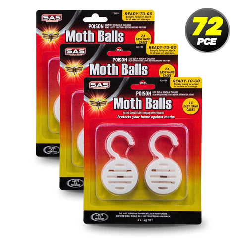 Darrahopens Pet Care > Pest Control SAS Pest Control 72PCE Mothballs Hang Hook Casing Fast Action Effective 12g