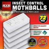 Darrahopens Pet Care > Pest Control SAS Pest Control 72PCE Mothballs In Plastic Casing Fast Acting 35g