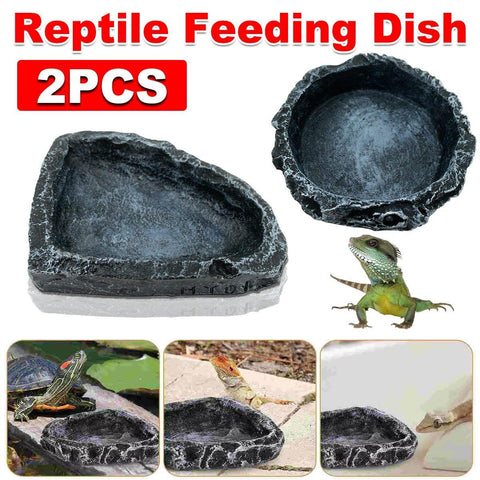 Darrahopens Pet Care > Reptile & Amphibian Supplies > Reptile & Amphibian Habitat Accessories 2 Pack Reptile Water Dish Food Bowl Rock Worm Feeder for Leopard Gecko Lizard