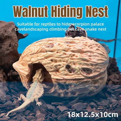Darrahopens Pet Care > Reptile & Amphibian Supplies > Reptile & Amphibian Habitat Accessories Pet Climbing Shelter Simulated Walnut Resting Box Small Animal Hideaway Decor