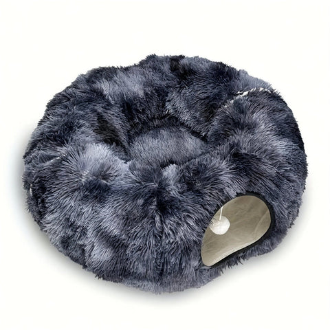 Darrahopens Pet Care > Toys > Cat Toys 2-in-1 Dark Blue Tie-Dye Donut-Shaped Cat Tunnel Bed -  Spacious 85cm Pet Play Tunnel & Lounger, Durable Fabric for Cats & Kittens