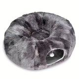 Darrahopens Pet Care > Toys > Cat Toys 2-in-1 Dark Grey Tie-Dye Donut-Shaped Cat Tunnel Bed -  Spacious 85cm Pet Play Tunnel & Lounger, Durable Fabric for Cats & Kittens