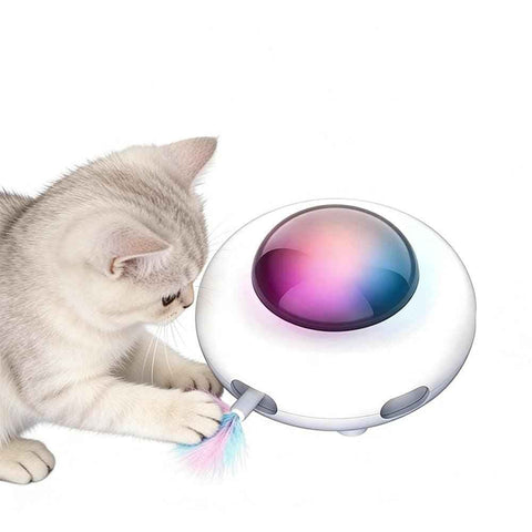 Automatic Electric Cat Toy with Feather Wand USB Rechargeable UFO