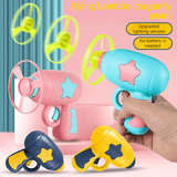 Bamboo Dragonfly Toy Gun Set with Glowing Frisbee Spinner - Outdoor Parent-Child Interactive Toy - Yellow