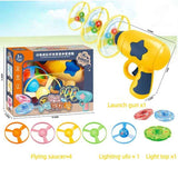 Bamboo Dragonfly Toy Gun Set with Glowing Frisbee Spinner - Outdoor Parent-Child Interactive Toy - Yellow