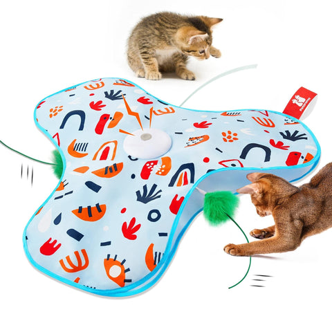 Darrahopens Pet Care > Toys > Cat Toys Blue Interactive Cat Toys Rechargeable,Moving Concealed Feathers,Real Mouse Squeaky,Touch Activated Cat Kitten Toy Exercise Toys for Indoor Bored Adult Cats