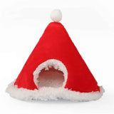 Darrahopens Pet Care > Toys > Cat Toys Cat Bed Christmas Hat Cat Tent House Self-Warming Comfortable Triangle Pet Xmas Dog Cave in Winter (Red)