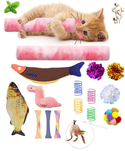 Darrahopens Pet Care > Toys > Cat Toys Cat Toys,Interactive Kitten Toy for Indoor Kitty Exercise 14 Piece with Fish Catnip Spiral Spring, Tube, Crinkle Balls Helps Reduce Stress & Provide Anxiety Relief for Cats
