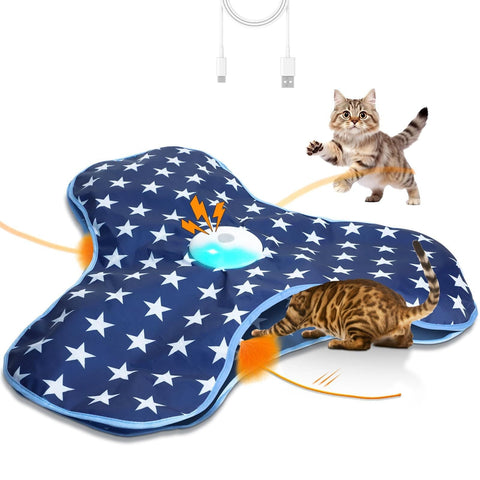 Darrahopens Pet Care > Toys > Cat Toys Dark Blue Interactive Cat Toys Rechargeable,Moving Concealed Feathers,Real Mouse Squeaky,Touch Activated Cat Kitten Toy Exercise Toys for Indoor Bored Adult Cats