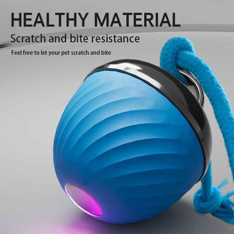 Darrahopens Pet Care > Toys > Cat Toys Electric Rolling Pet Ball for Cats and Dogs, Durable, Chew-Resistant, Rope-Knot, Squeaky, and Glowing Toy - Blue