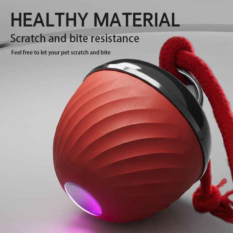 Darrahopens Pet Care > Toys > Cat Toys Electric Rolling Pet Ball for Cats and Dogs, Durable, Chew-Resistant, Rope-Knot, Squeaky, and Glowing Toy - Red