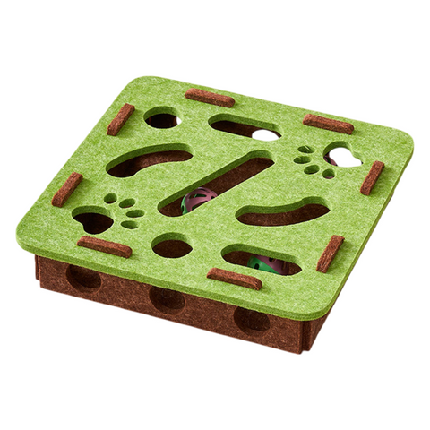 Darrahopens Pet Care > Toys > Cat Toys Green-Brown Felt Puzzle Square Shape Box Cat Toy with 2 Metal Bell Balls - Scratch-Resistant & Interactive Hide-and-Seek Toy, Brain Stimulating Fun