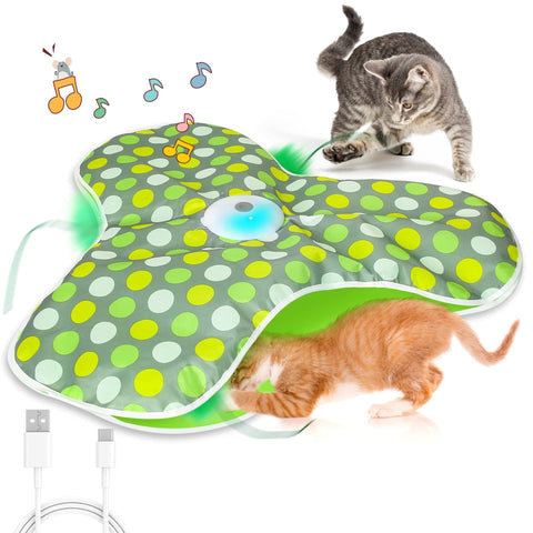 Darrahopens Pet Care > Toys > Cat Toys Green Interactive Cat Toys Rechargeable,Moving Concealed Feathers,Real Mouse Squeaky,Touch Activated Cat Kitten Toy Exercise Toys for Indoor Bored Adult Cats