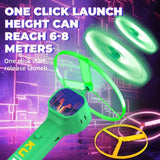 Green LED Light Up Flying Disc Cat Toy Interactive UFO Launcher with Replacement Discs