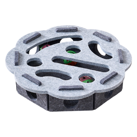 Darrahopens Pet Care > Toys > Cat Toys Grey Felt Puzzle Flower Shape Box Cat Toy with 2 Metal Bell Balls - Scratch-Resistant & Interactive Hide-and-Seek Toy, Brain Stimulating Fun