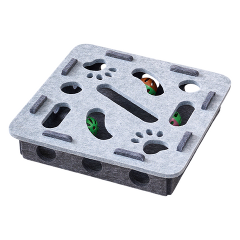 Darrahopens Pet Care > Toys > Cat Toys Grey Felt Puzzle Square Shape Box Cat Toy with 2 Metal Bell Balls - Scratch-Resistant & Interactive Hide-and-Seek Toy, Brain Stimulating Fun