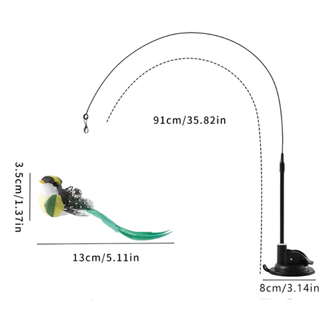 Darrahopens Pet Care > Toys > Cat Toys Interactive Self-Play Cat Wand with Suction Base - Automatic Bouncing Teaser Including Bell & 3 Bird Attachments(Green)
