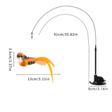 Darrahopens Pet Care > Toys > Cat Toys Interactive Self-Play Cat Wand with Suction Base - Automatic Bouncing Teaser Including Bell & 3 Bird Attachments(Orange)
