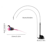 Darrahopens Pet Care > Toys > Cat Toys Interactive Self-Play Cat Wand with Suction Base - Automatic Bouncing Teaser Including Bell & 3 Bird Attachments(Pink)