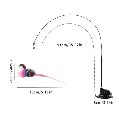 Darrahopens Pet Care > Toys > Cat Toys Interactive Self-Play Cat Wand with Suction Base - Automatic Bouncing Teaser Including Bell & 3 Bird Attachments(Pink)