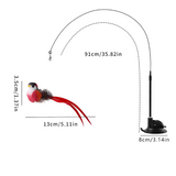 Darrahopens Pet Care > Toys > Cat Toys Interactive Self-Play Cat Wand with Suction Base - Automatic Bouncing Teaser Including Bell & 3 Bird Attachments(Red)