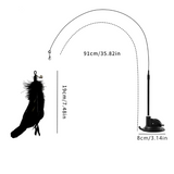 Darrahopens Pet Care > Toys > Cat Toys Interactive Self-Play Cat Wand with Suction Base, Feather & Bell - Automatic Bouncing Teaser(Black)