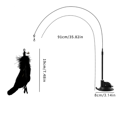 Darrahopens Pet Care > Toys > Cat Toys Interactive Self-Play Cat Wand with Suction Base, Feather & Bell - Automatic Bouncing Teaser(Black)