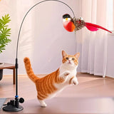 Darrahopens Pet Care > Toys > Cat Toys Interactive Self-Play Cat Wand with Suction Base, Feather & Bell - Automatic Bouncing Teaser(Black)