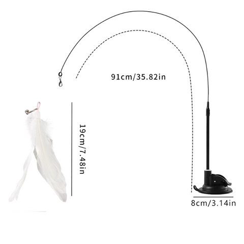 Darrahopens Pet Care > Toys > Cat Toys Interactive Self-Play Cat Wand with Suction Base, Feather & Bell - Automatic Bouncing Teaser(White)