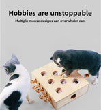Darrahopens Pet Care > Toys > Cat Toys Interactive Wooden Cat Toy Whack-A-Mole Box - Solid Pine Cloud Puzzle with Pop-Up Cartoon Figures - Mental Enrichment & Bonding Game for Indoor Cats