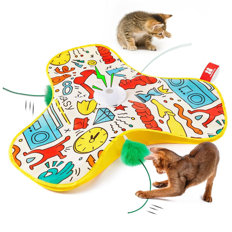 Darrahopens Pet Care > Toys > Cat Toys Yellow Interactive Cat Toys Rechargeable,Moving Concealed Feathers,Real Mouse Squeaky,Touch Activated Cat Kitten Toy Exercise Toys for Indoor Bored Adult Cats