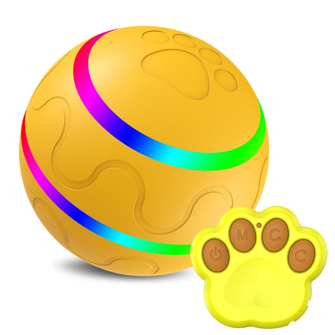 Darrahopens Pet Care > Toys > Dog Toys Yellow Durable TPU Smart Interactive Electric Pet Toy Ball With Remote - Automatic Normal & Crazy Mode Bouncing Dog & Cat Chew Toy, Remote Activated