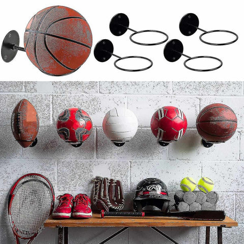 Darrahopens Sports & Fitness > Ball Sports > Basketball & Basketball Accessories 3pcs Wall Mounted Ball Rack Iron Basketball Storage Display Holder Football Rugby Hanging Rack Space Saving - Perfect Black 3pc