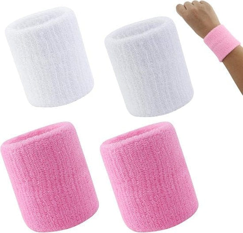 Darrahopens Sports & Fitness > Ball Sports > Basketball & Basketball Accessories 4-Pack Sweat-Wicking Wristbands - Super Stretch Cotton Sports Wristbands - Sweat-Wicking Wristbands - For Tennis, Sports, Basketball, Gymnastics - (Pink and White)