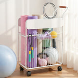 Darrahopens Sports & Fitness > Ball Sports > Basketball & Basketball Accessories Everfit Yoga Mat Storage Rack Mobile Holder with Wheels Basket Home Gym Storage Organizer White