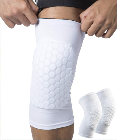 Darrahopens Sports & Fitness > Ball Sports > Soccer & Soccer Accessories Honeycomb Knee Pads for Kids, Teens & Adults – Protective Compression Knee Guards for Basketball, Football, Cycling & Running(White,S)