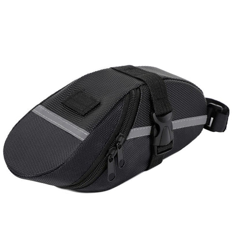Darrahopens Sports & Fitness > Bikes & Accessories > Bicycle Bags Black Water Resistant Bicycle Saddle Bag Under Seat Wedge Pack with Reflective Strip and Quick Release Strap for MTB Road Bikes