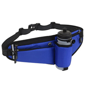 Darrahopens Sports & Fitness > Bikes & Accessories > Bicycle Bags Blue Adjustable Running Waist Pack with Water Bottle Holder, Reflective Design, and Multiple Storage Pockets for Outdoor Activities