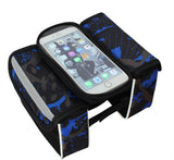 Darrahopens Sports & Fitness > Bikes & Accessories > Bicycle Bags Blue Bicycle Top Tube Frame Bag with Detachable Touch Screen Phone Holder Waterproof Double Pouch Cycling Saddle Bag for Mountain Bikes