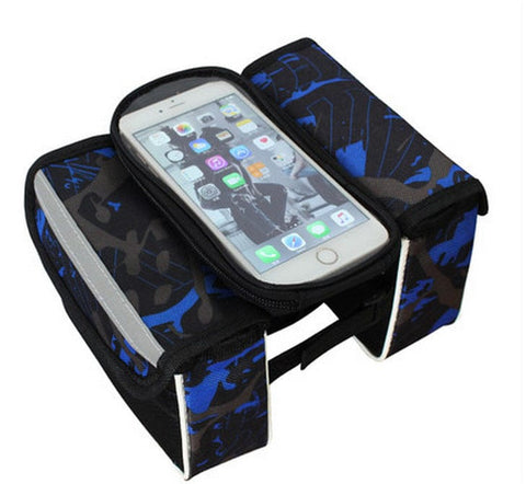 Darrahopens Sports & Fitness > Bikes & Accessories > Bicycle Bags Blue Bicycle Top Tube Frame Bag with Detachable Touch Screen Phone Holder Waterproof Double Pouch Cycling Saddle Bag for Mountain Bikes