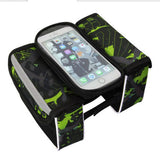 Darrahopens Sports & Fitness > Bikes & Accessories > Bicycle Bags Green Bicycle Top Tube Frame Bag with Detachable Touch Screen Phone Holder Waterproof Double Pouch Cycling Saddle Bag for Mountain Bikes