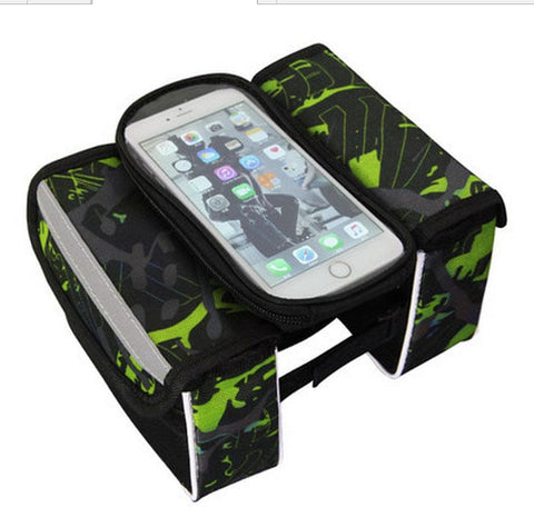 Darrahopens Sports & Fitness > Bikes & Accessories > Bicycle Bags Green Bicycle Top Tube Frame Bag with Detachable Touch Screen Phone Holder Waterproof Double Pouch Cycling Saddle Bag for Mountain Bikes