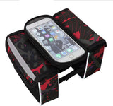 Darrahopens Sports & Fitness > Bikes & Accessories > Bicycle Bags Red Bicycle Top Tube Frame Bag with Detachable Touch Screen Phone Holder Waterproof Double Pouch Cycling Saddle Bag for Mountain Bikes