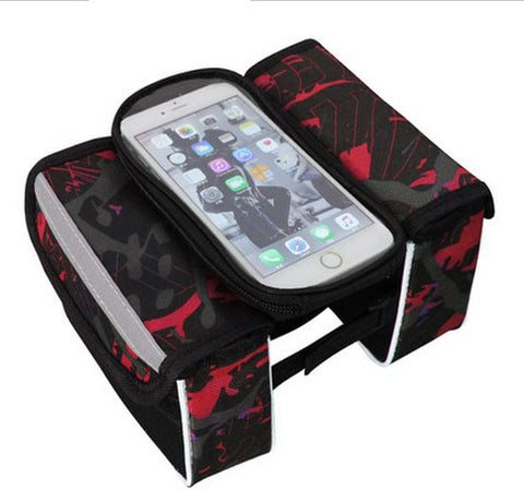 Darrahopens Sports & Fitness > Bikes & Accessories > Bicycle Bags Red Bicycle Top Tube Frame Bag with Detachable Touch Screen Phone Holder Waterproof Double Pouch Cycling Saddle Bag for Mountain Bikes