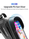 Darrahopens Sports & Fitness > Bikes & Accessories > Bicycle Bags ROCKBROS Hard Shell Bike Top Tube Bag - Waterproof Cycling Frame Pouch with TPU Touchscreen Phone Holder & Sun Visor - 1.7L Large Capacity for MTB & Road Bikes - Black